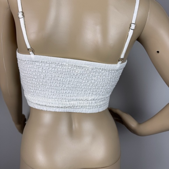 Rebellion Women's Size S White Lace Crop Cami Top Smocked V-neck Sleeveless - Picture 4 of 16